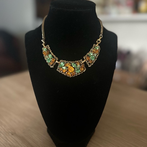 🥂SOLD🥂Vintage Crystal Barclay Signed Necklace, Gold-Tone Emerald Amber, 15” - Picture 2 of 13